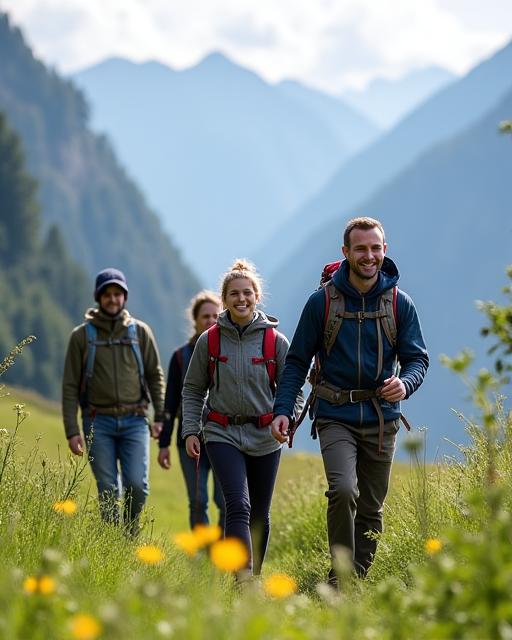Das Gründerteam von Homeestra Travel bei einer Wanderung in den österreichischen Bergen.